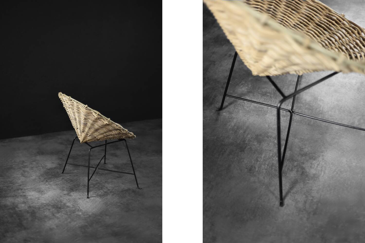 Vintage Mid-Century German Modern Round Woven Bamboo Armchair, 1960s