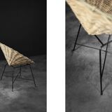 Vintage Mid-Century German Modern Round Woven Bamboo Armchair, 1960s