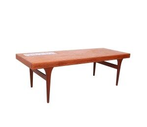 Vintage teak coffee table with blue tiles by Johannes Andersen, Silkeborg 1960s