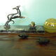 Art deco table lamp, marble, opaque glass and granite, animal in bronze patinated regulator