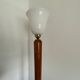 Antique wooden floor lamp with opaline glass shade