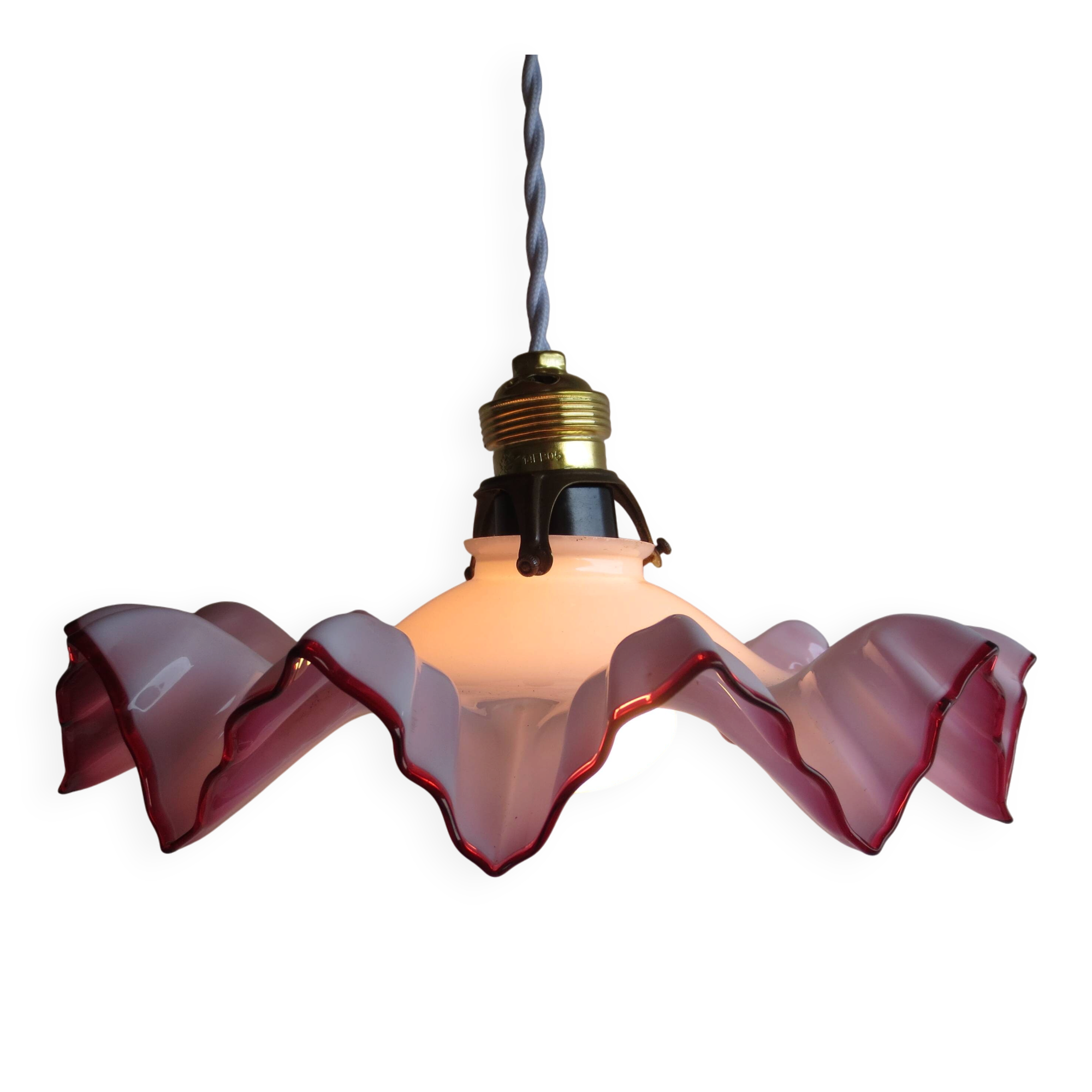 suspension with opaline pink-lilac lampshade