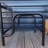Duo of black armchairs "grilling" metal