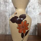 Old etruscan beige ceramic vase decorated with enameled flowers