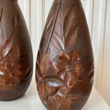 Paire de vases bois sculpté Art Déco