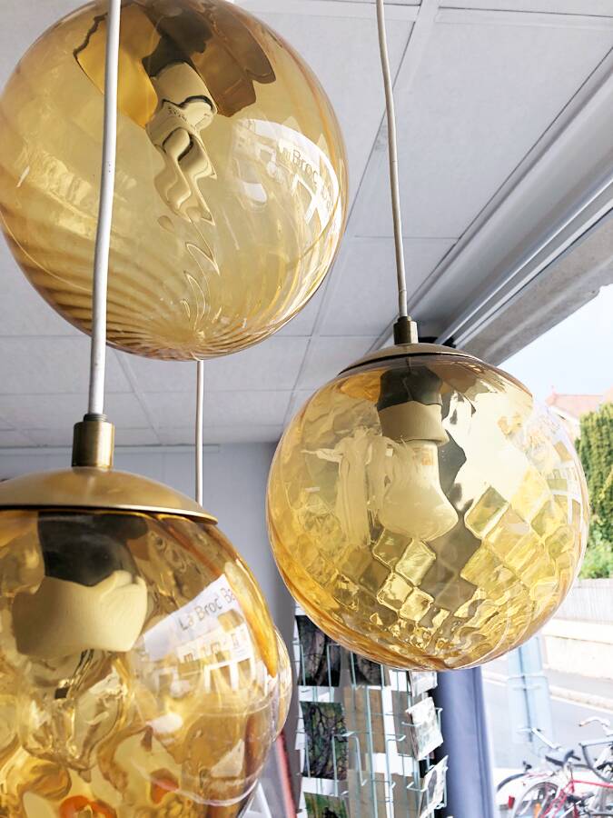 Vintage smoked glass pendant light, Parscot circa 1970.