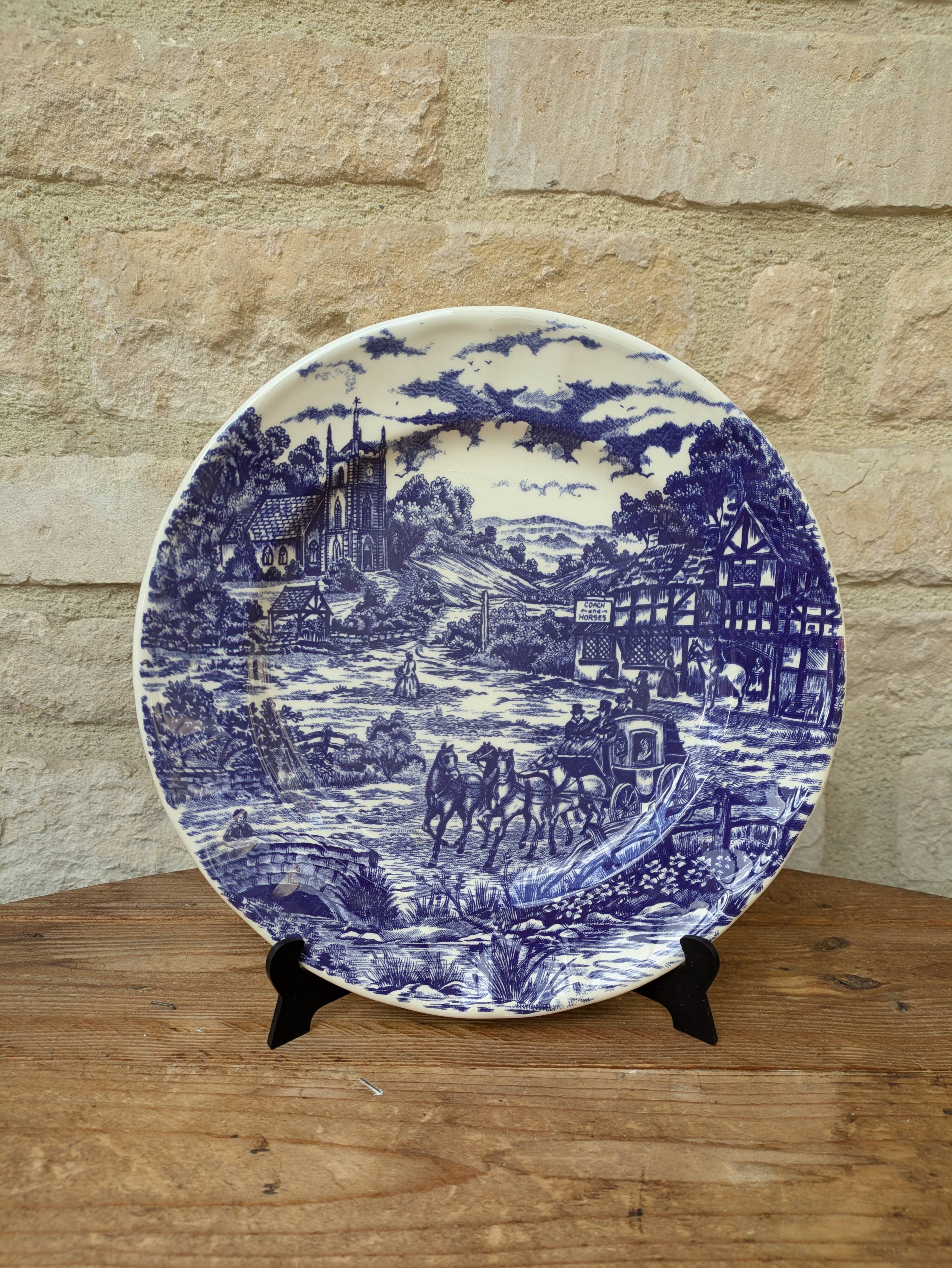 Old blue country scene plate