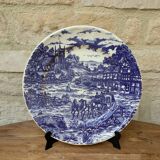 Ancienne assiette scène champêtre de couleur bleue