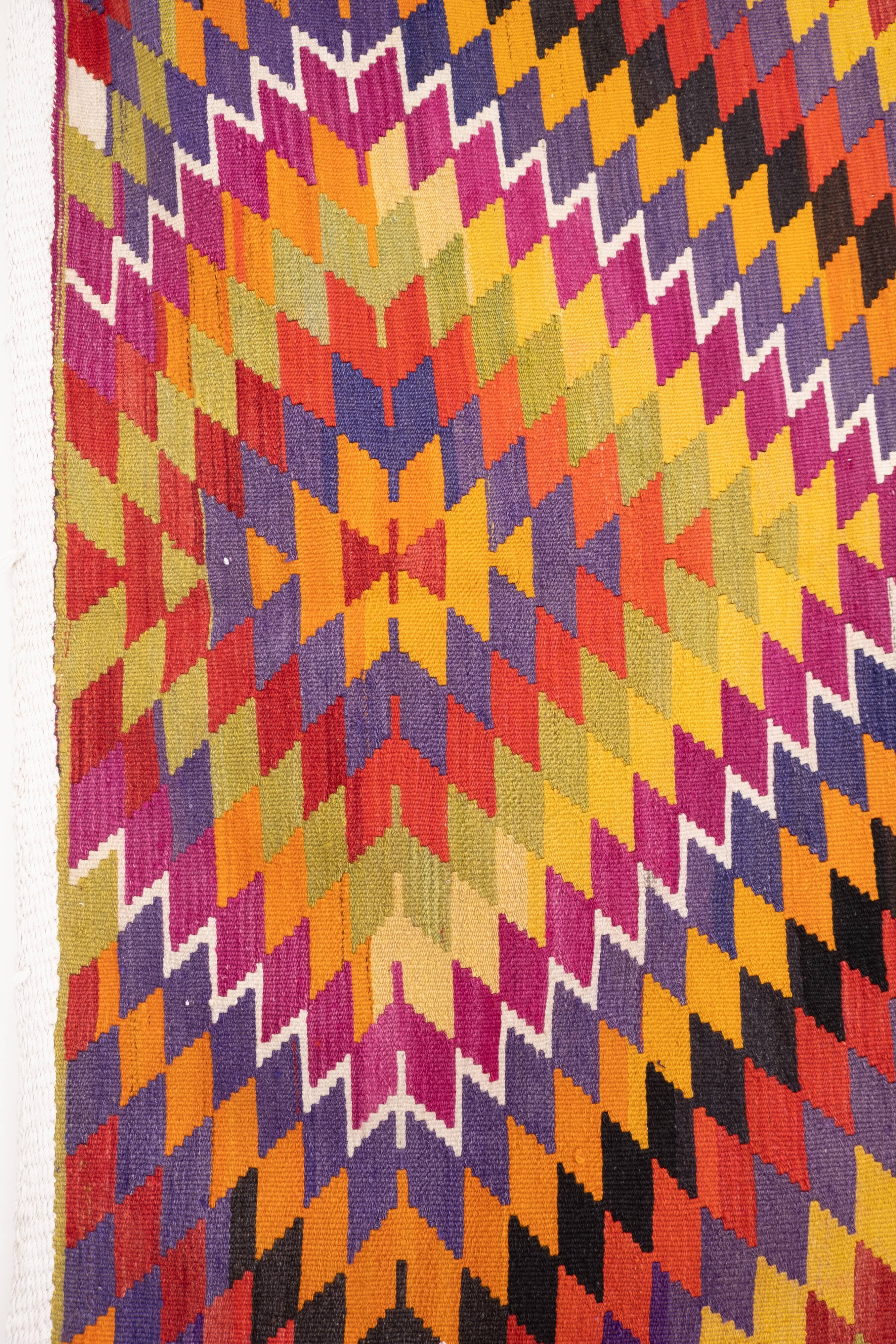 Vintage Oriental Diamond Pattern Large Floor Turkish Kilim Rug 6' X 11'2"