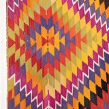 Vintage Oriental Diamond Pattern Large Floor Turkish Kilim Rug 6' X 11'2"