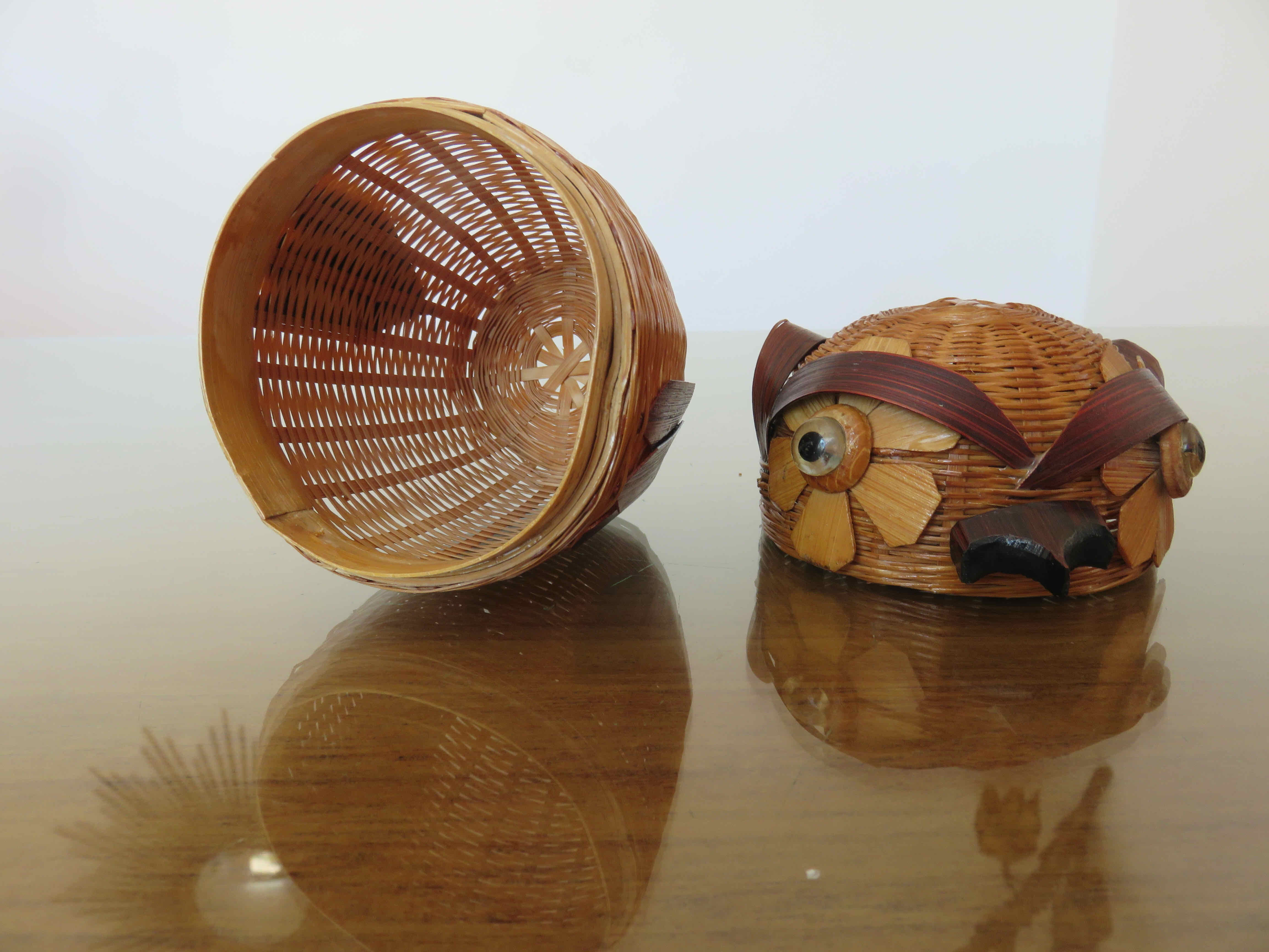 Set of 3 boxes "owl" bamboo 70s