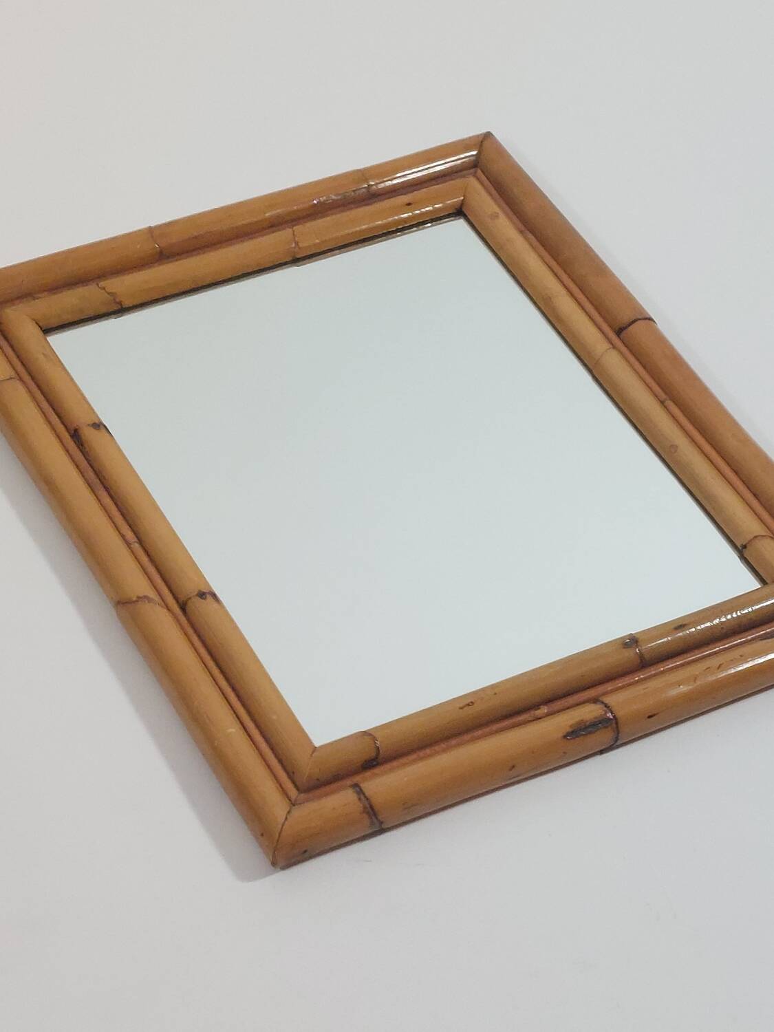 Vintage Mid Century Wandspiegel Bambus Boho 70s