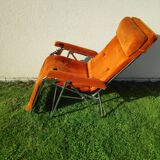 Transat Lafuma Starlax in steel tubes - orange velvet - 70s