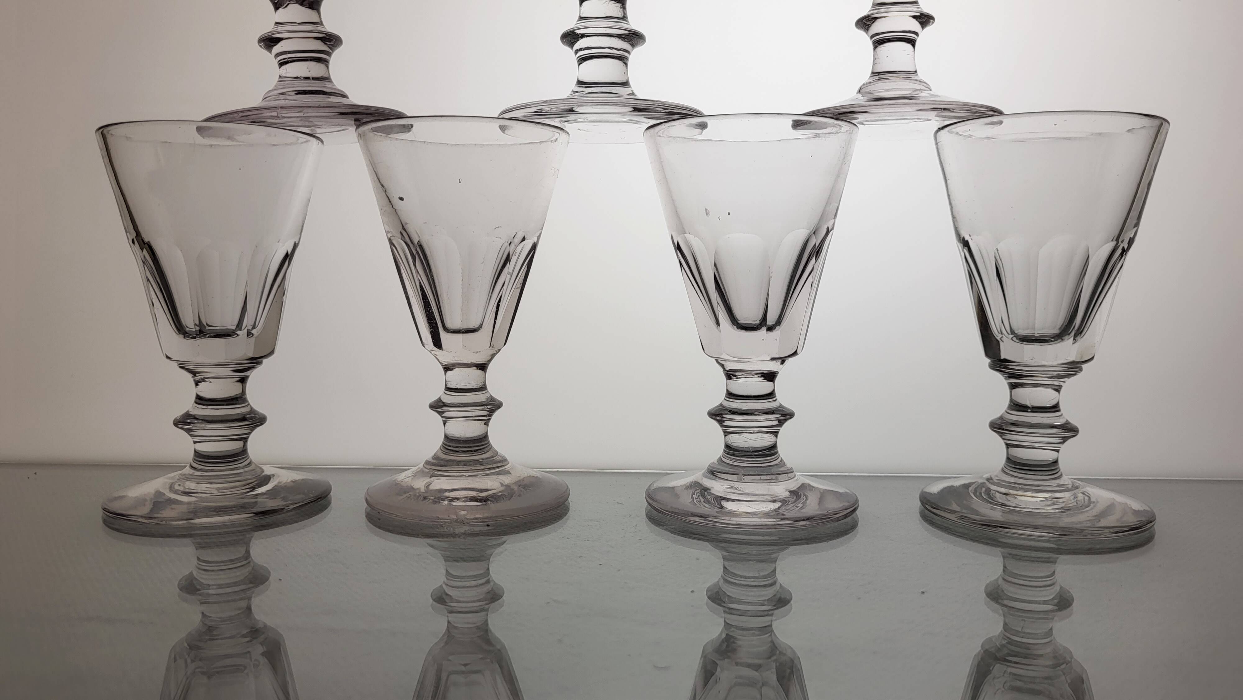 9 19th century Caton / Baccarat style wine glasses