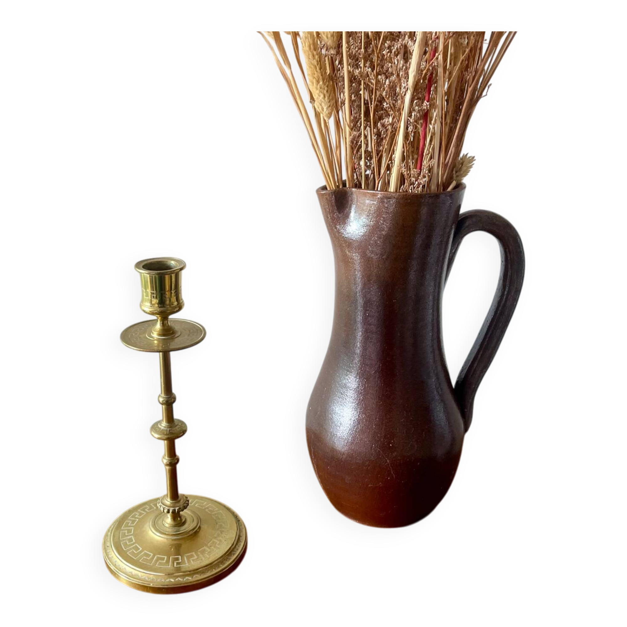 Engraved brass candle holder