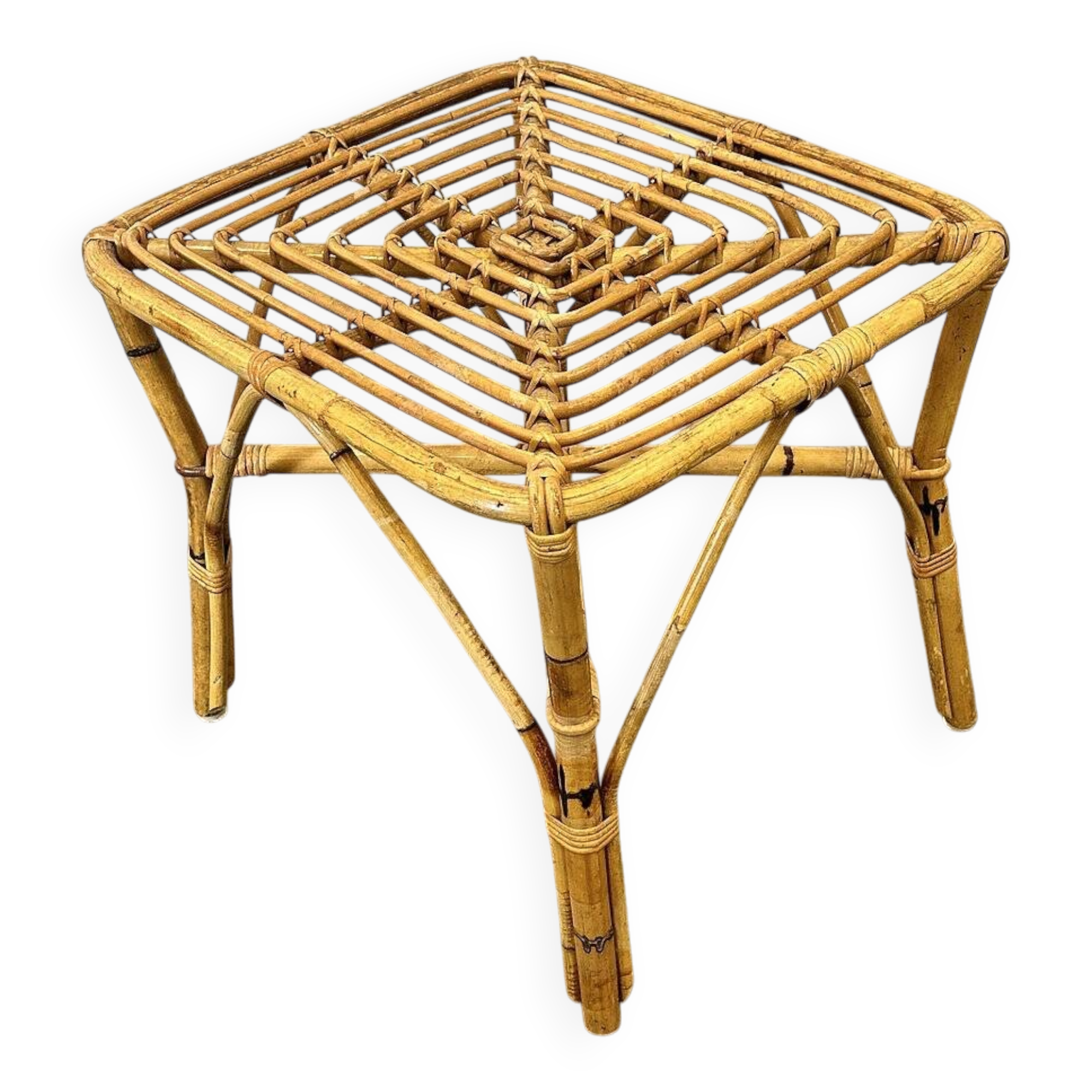 Vintage Italian bamboo square coffee table, 1960s.