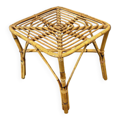 Table basse carrée vintage en bambou italien, années 1960.