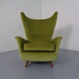 Italian Mohair Wingback Chair, 1950s
