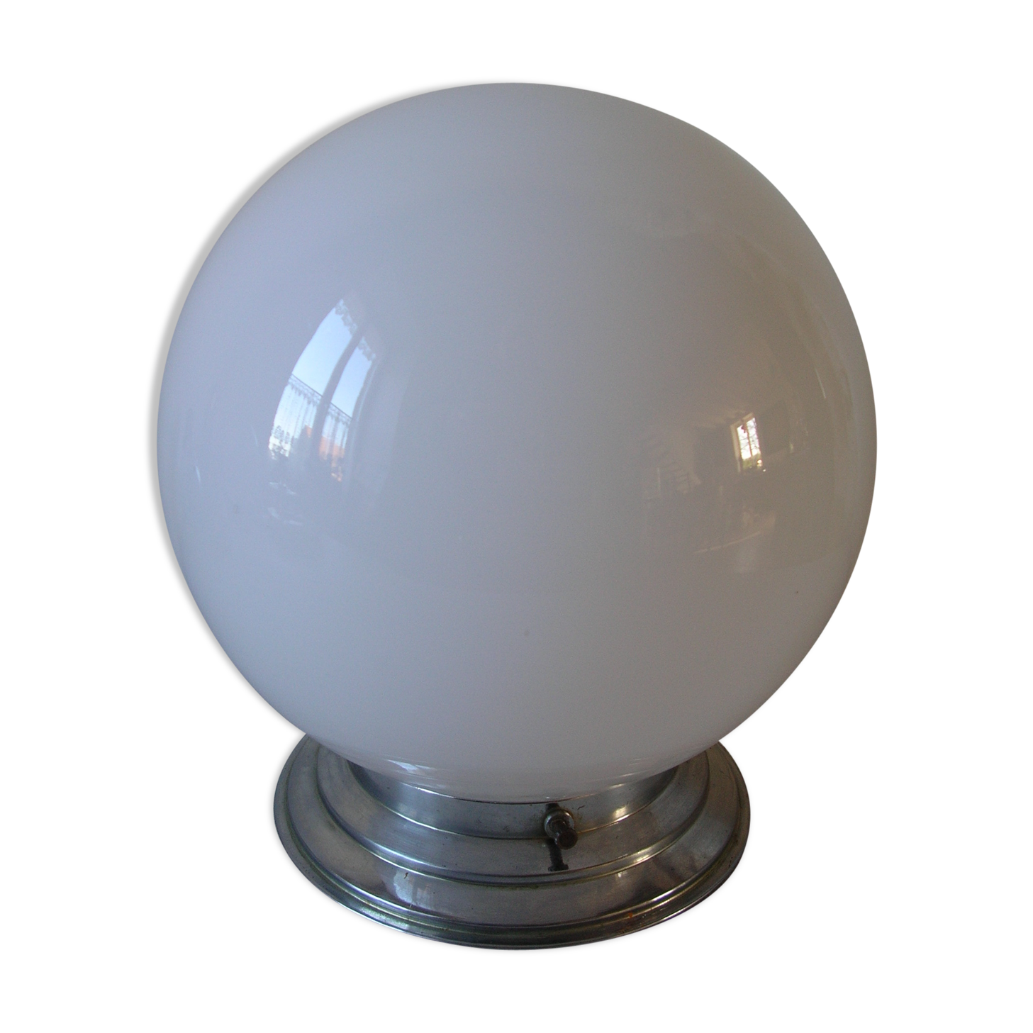 Ceiling lamp luminaire globe ball sphere in opaline glass support metal deco retro