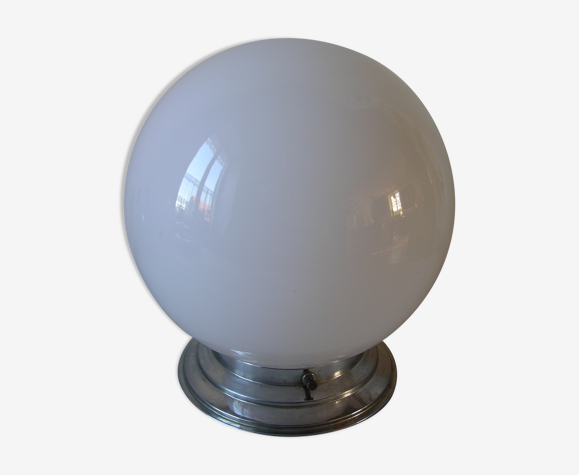 Ceiling lamp luminaire globe ball sphere in opaline glass support metal deco retro
