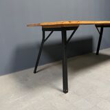 Handmade industrial oak dining table with black metal legs