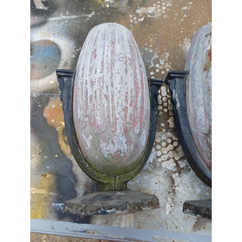 Pair of Art Deco enamelled cast iron vases