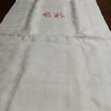 Old linen damask linen tablecloth red monogram GL 160 X 175 cm
