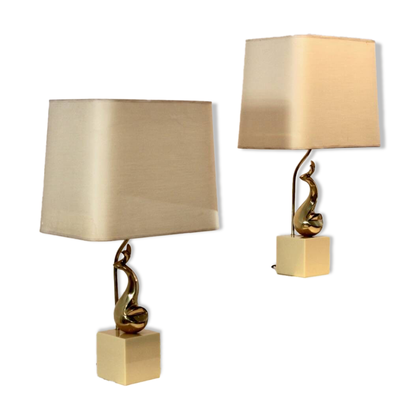 Pair of Exclusive Philippe-Jean Brass Art Sculpture Table Lamps, signed