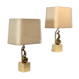 Pair of Exclusive Philippe-Jean Brass Art Sculpture Table Lamps, signed