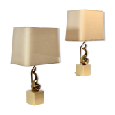 Paire de lampes de table exclusives en laiton de Philippe-Jean, signées