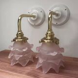 Pair of pink flower tulip wall lights