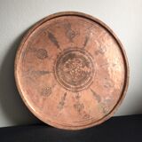 Islamic art tray with ornaments in copper and tin pewter traces