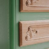 Small green Parisian chest of drawers with 3 drawers in semi-solid oak
