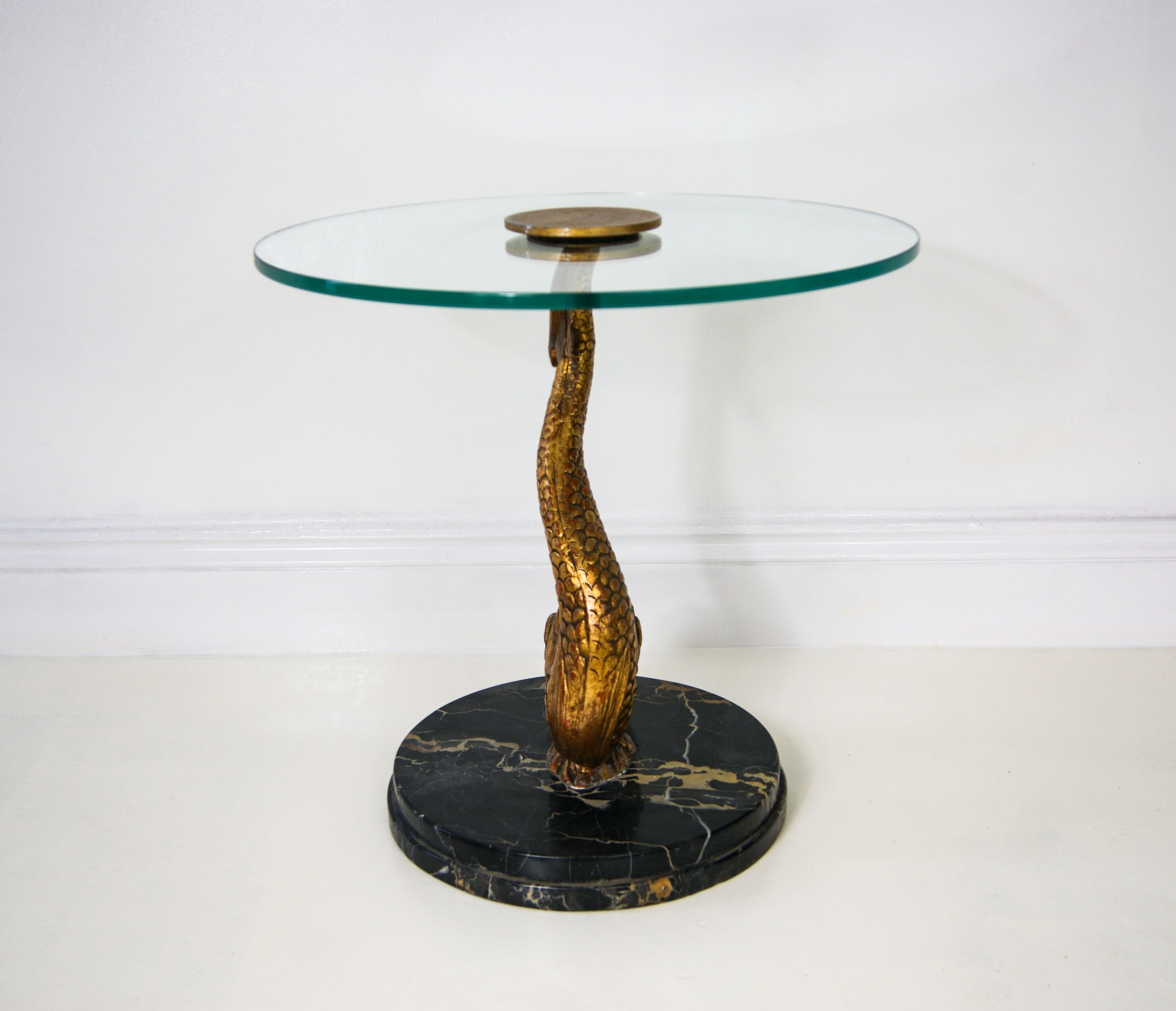 Hollywood Regency Marble and Metal Koi Fish Side Table