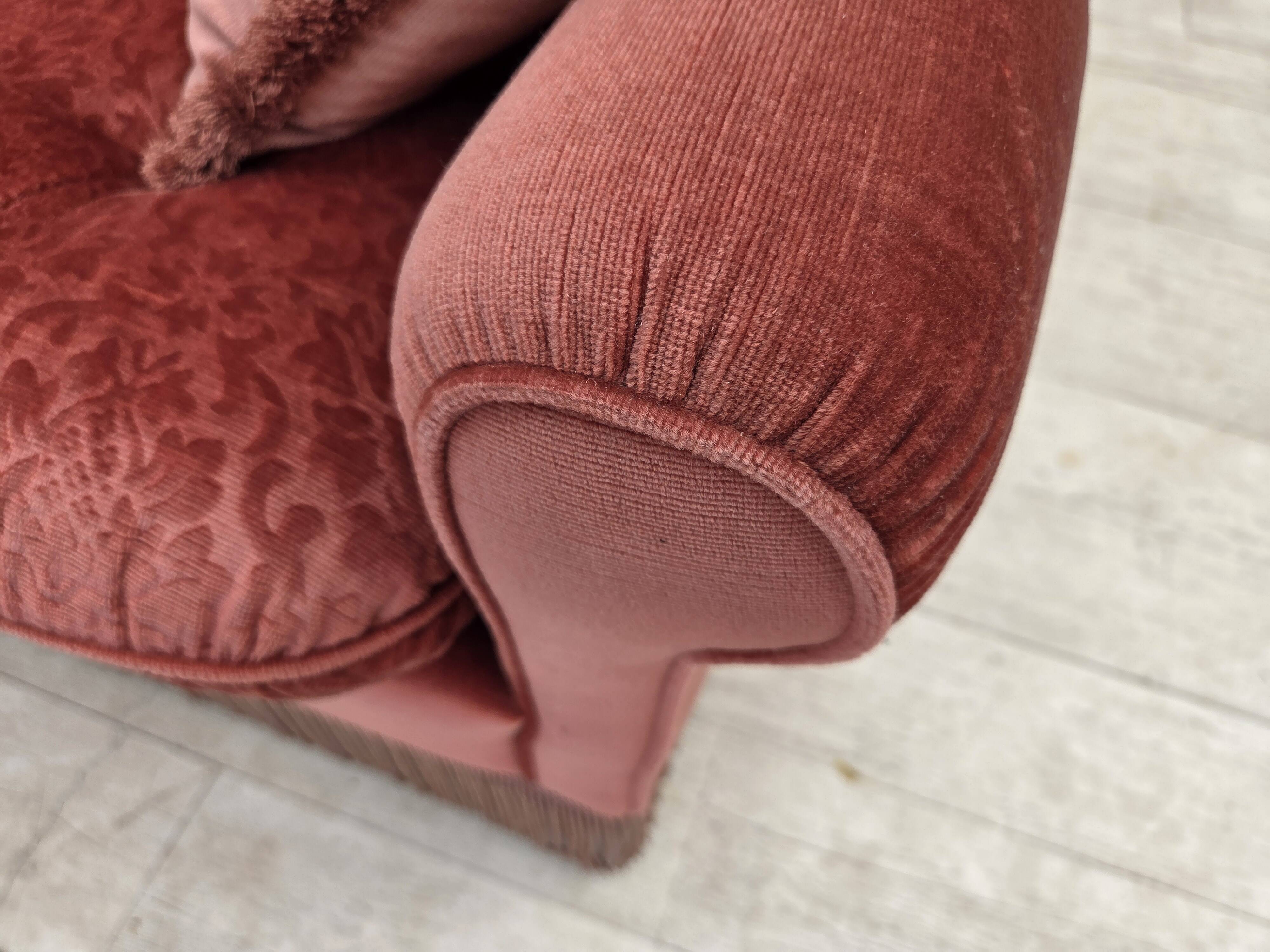 1980s, Scandinavian 2-seater sofa, pink furniture velour.
