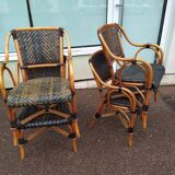 4 Fauteuil Boho chic 2 tons en Rotin, café bistro Vintage