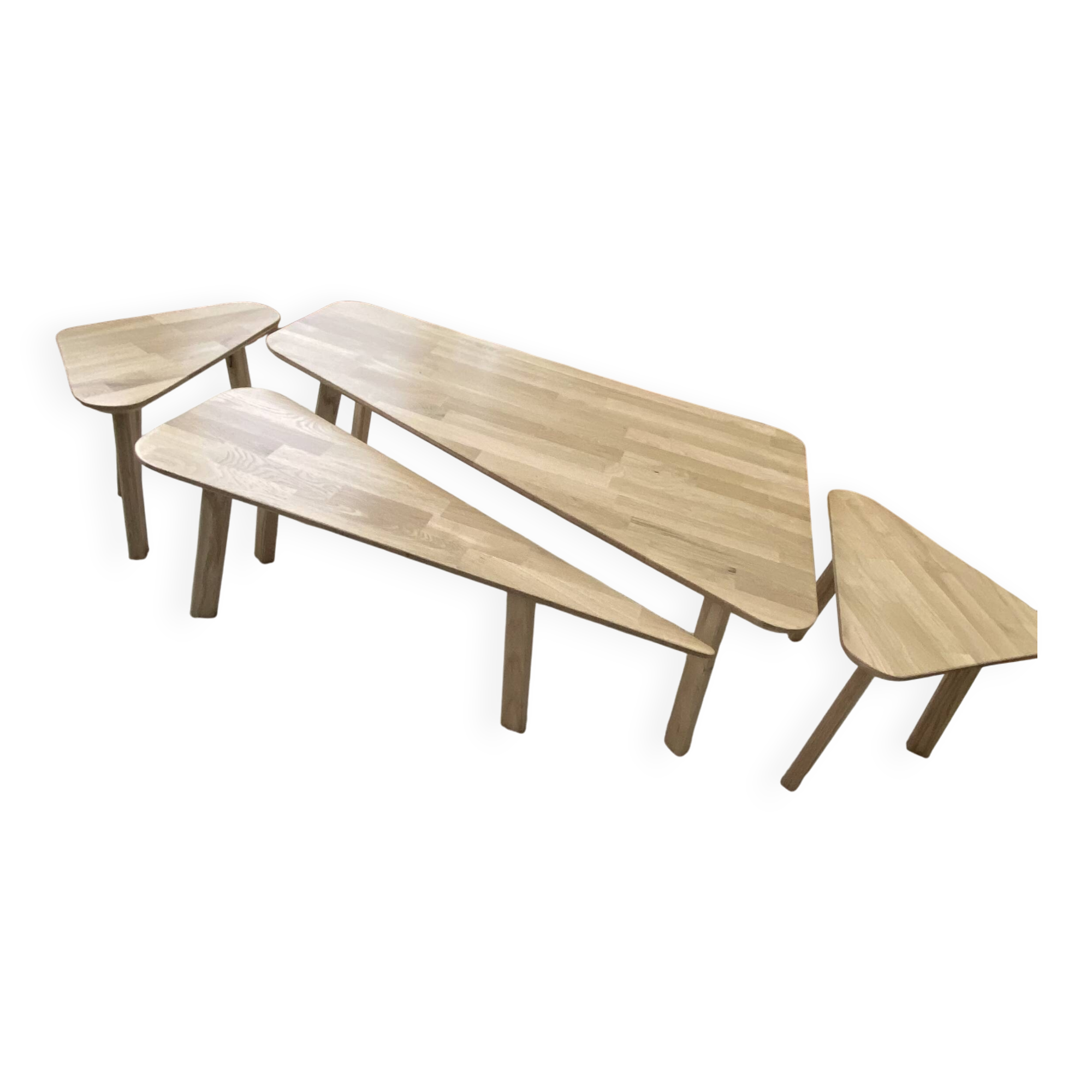 Set of low tables in oiled light oak.