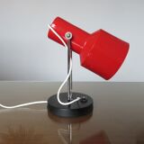 Table lamp in red lacquered aluminum and chromed metal