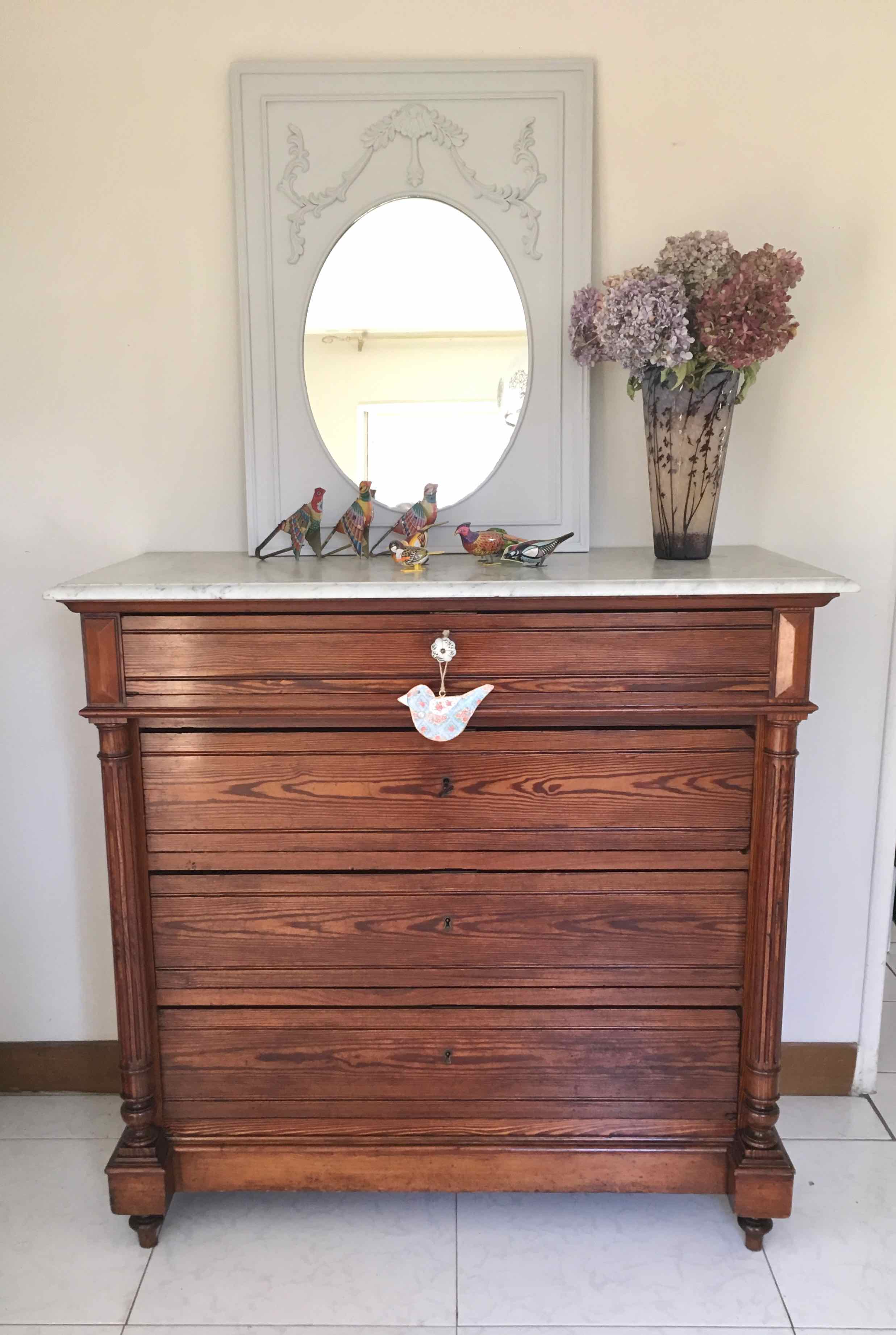 Marble and pitchpin chest of drawers