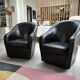 Paire fauteuil cabriolet cuir noir 1990