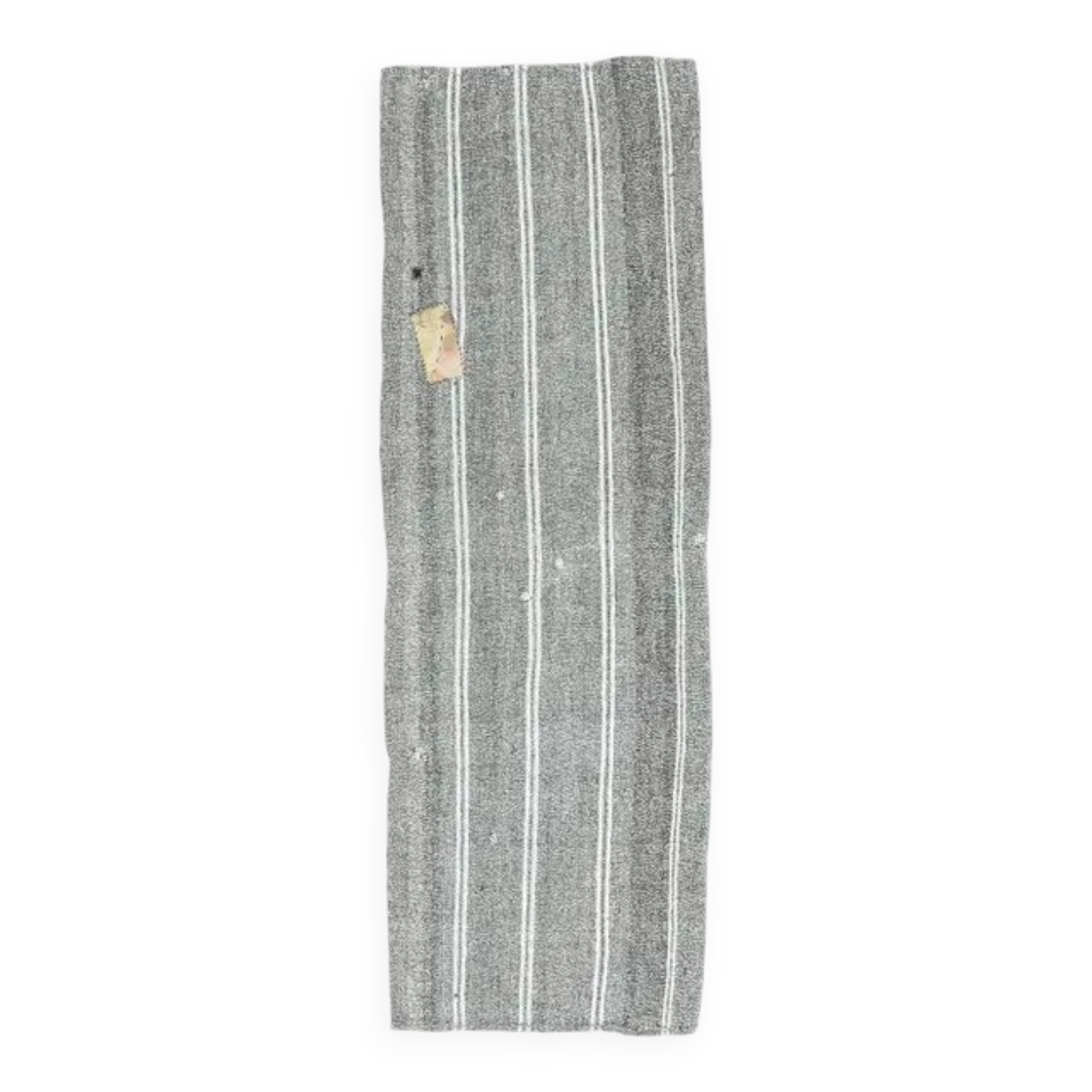 1970s Turkish flatweave handwoven grey white striped kilim rug 72x225