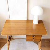Vintage wood and rattan desk by L. Sognot