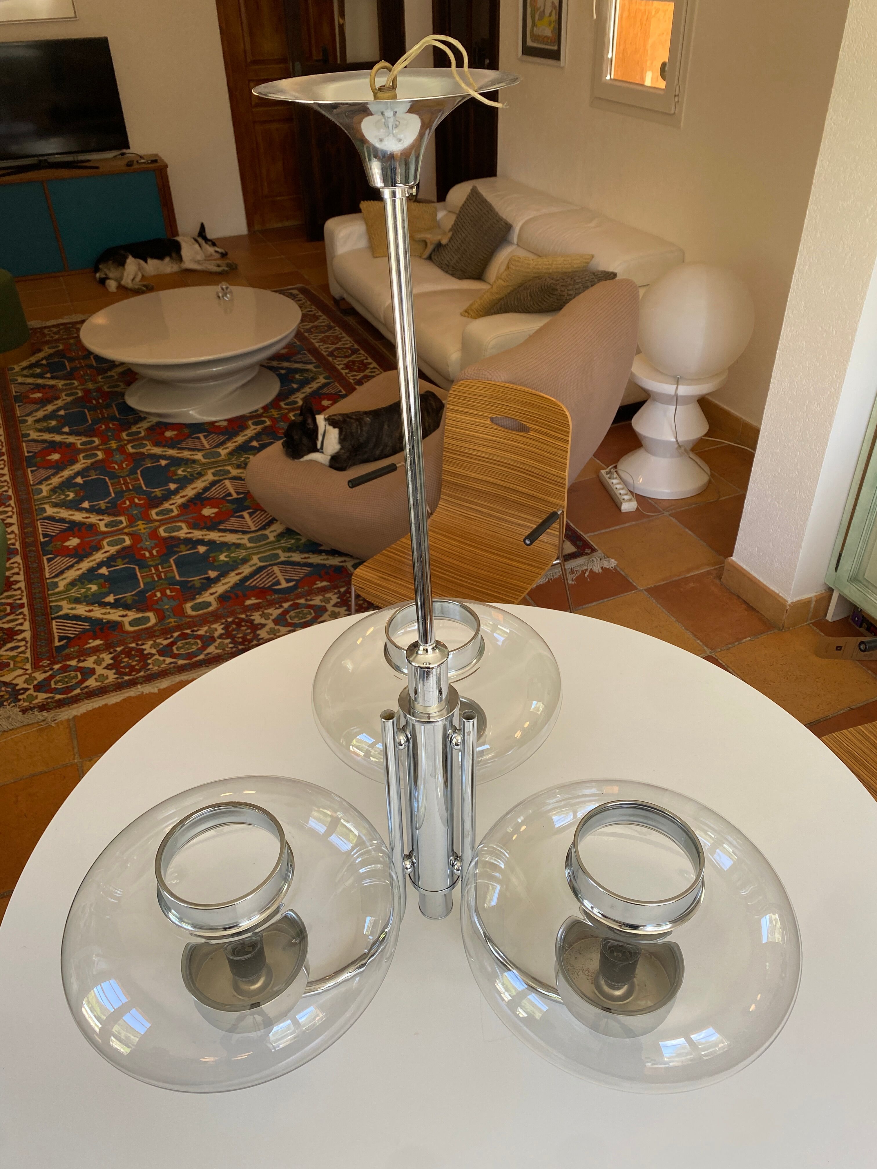 Large chrome metal Space Age chandelier