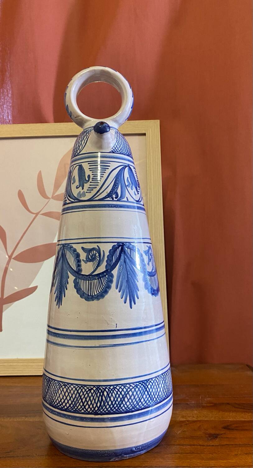 Vintage Spanish Hand Painted Glazed Ceramic Vase / Water Jug