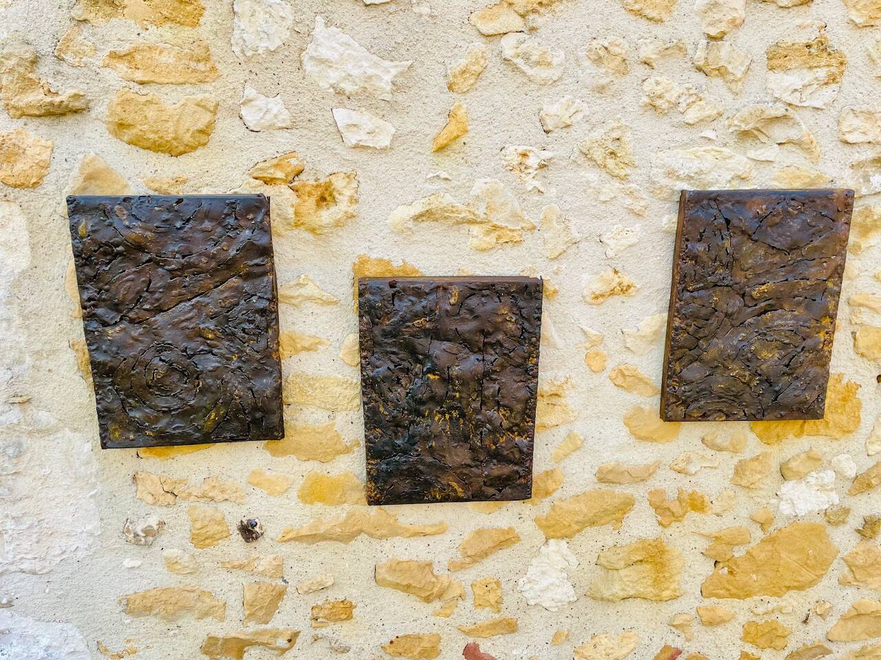 Set of three brutalist wall sculptures, by Irv Bramberg, vintage