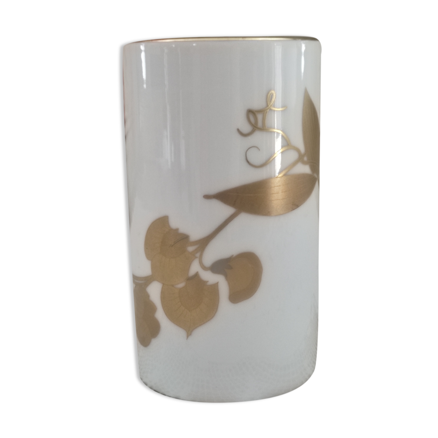 White porcelain vase decoration foliage gold "Léonard Paris" decoration Montebello