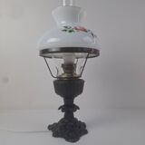 Mid-century Czech cast iron glass lamp vintage floral shade home lighting