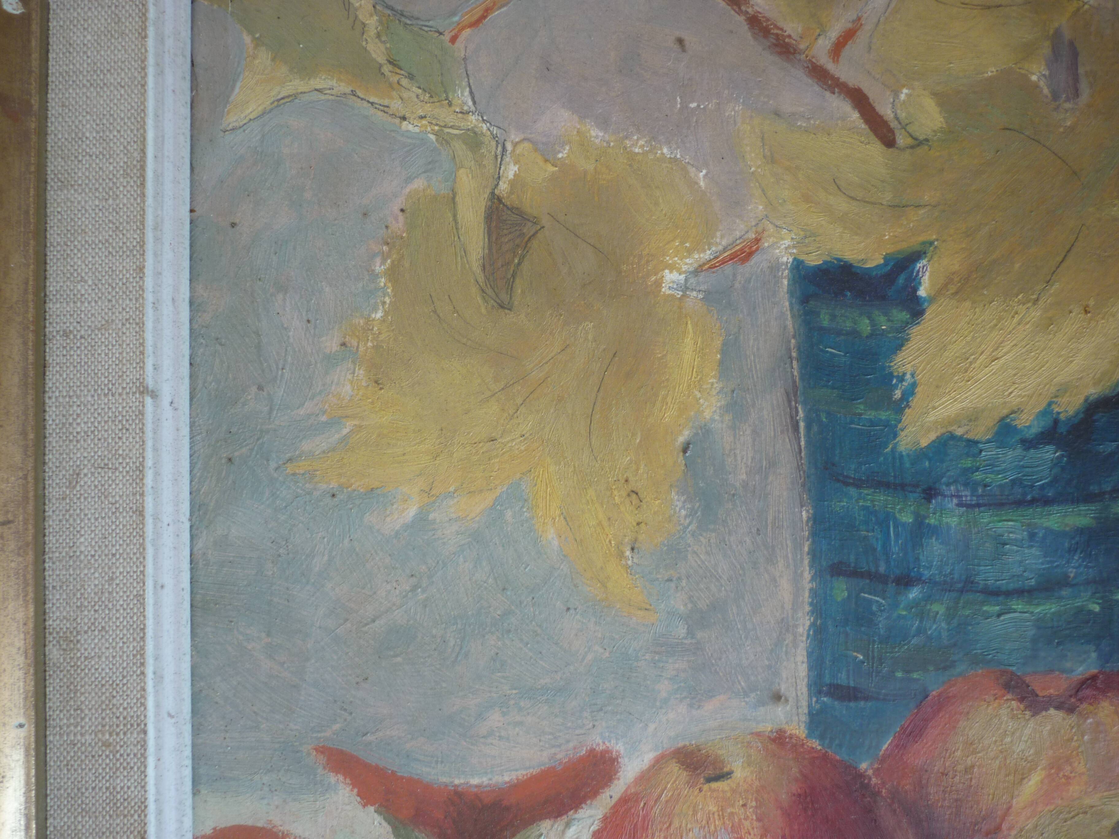 Tableau peinture nature morte signee R.S