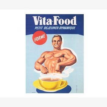 Ancienne affiche publicitaire Vita Food, 1955, 72x52cm, E. Gaillard