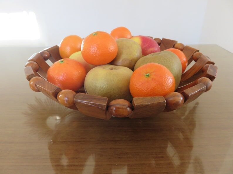 Teak fruit basket Scandinavian style 60s 70s
